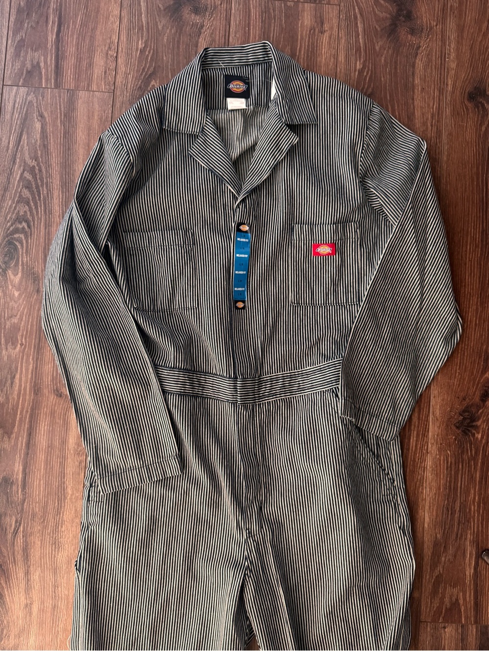 Dickies Men’s Navy & White Stripe Work Coveralls Large Relaxed Fit